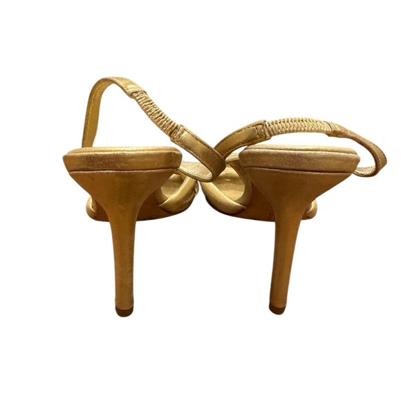 NWOT- BCBGMaxAzria Metallic Gold Stiletto Sandals with Elegant Soft Straps- SZ-8 - Picture 11 of 11